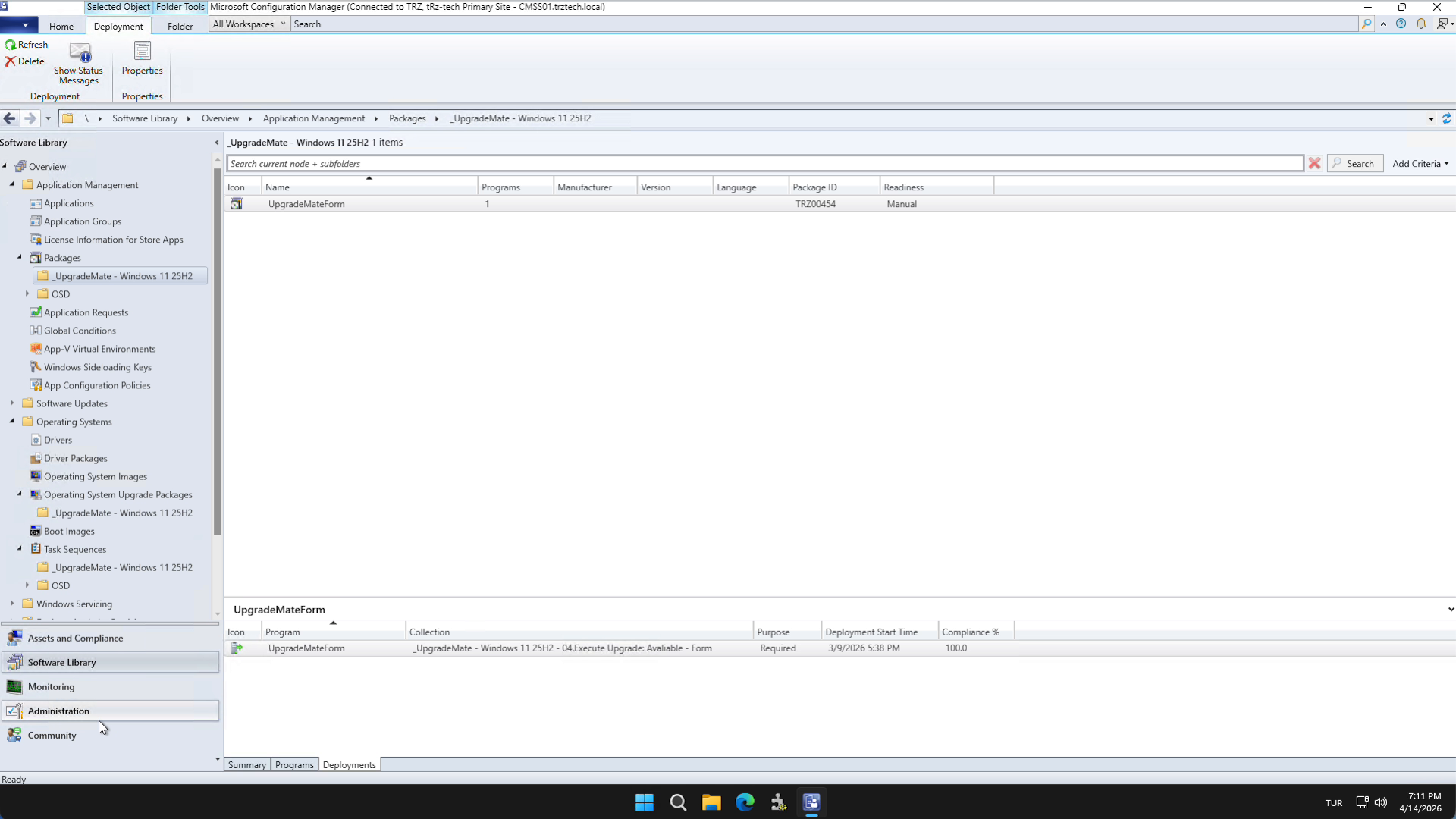 UpgradeMateForm package and its deployment in Application Management