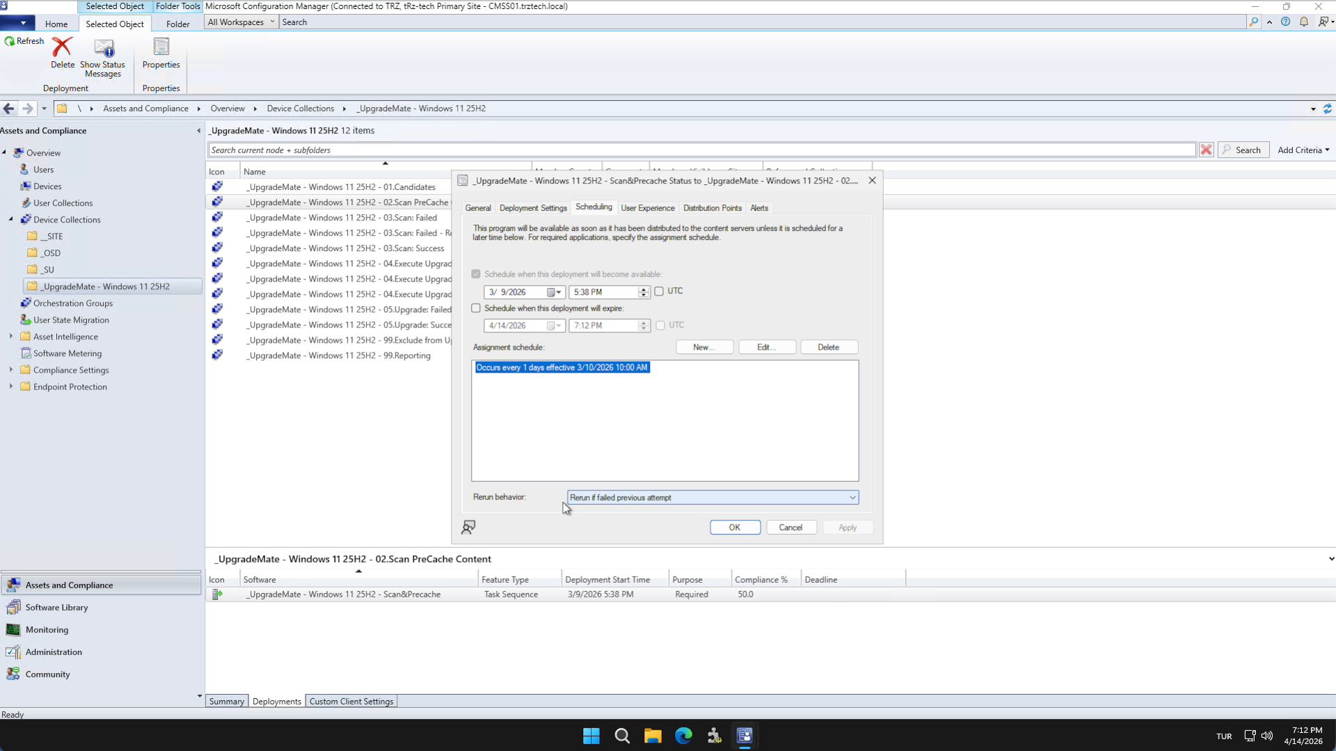 Scan deployment schedule set to daily at 10:00 AM