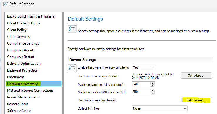 Hardware Inventory – Set Classes
