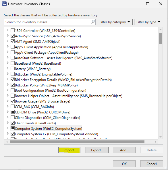 Hardware Inventory Classes – Import