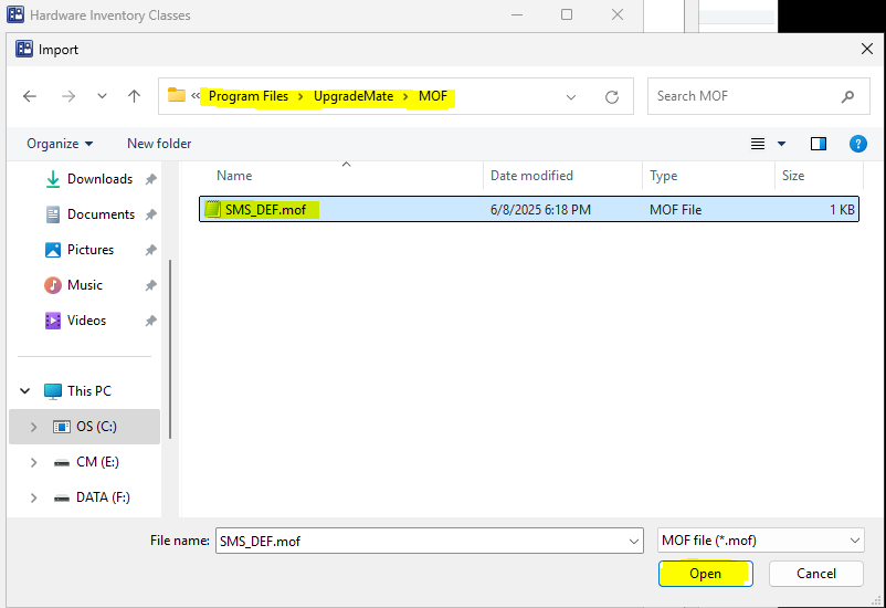 Import MOF file