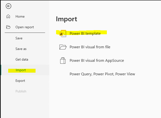 Import Power BI template