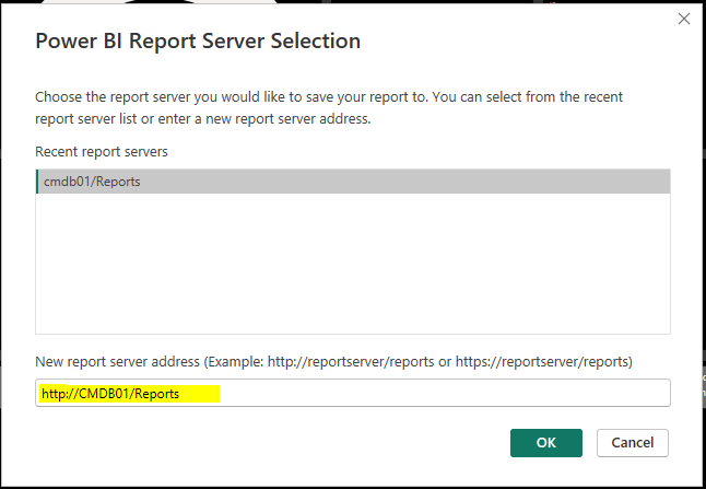 Select report server address