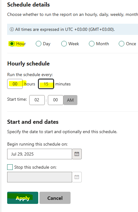 Configure schedule details