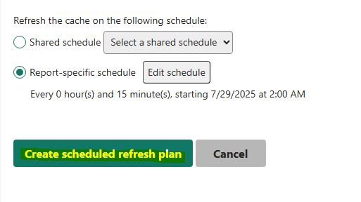 Create scheduled refresh plan